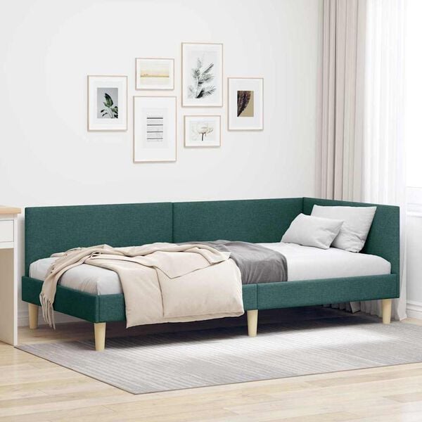 vidaXL Corner Bed Frame Dark Green 90 cm x 190 cm Velvet