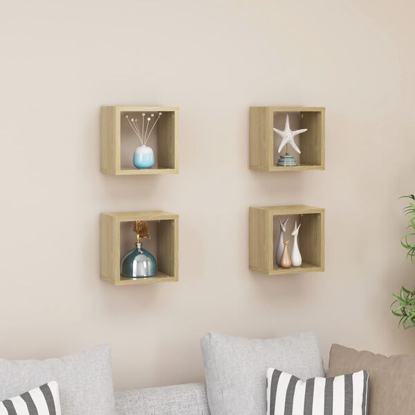 vidaXL Wall Cube Shelves 4 pcs Sonoma Oak 22x15x22 cm