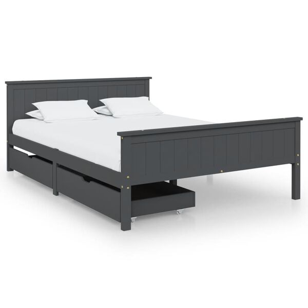 vidaXL Bed Frame without Mattress Dark Grey Solid Wood Pine 160x200 cm (322206+321990)