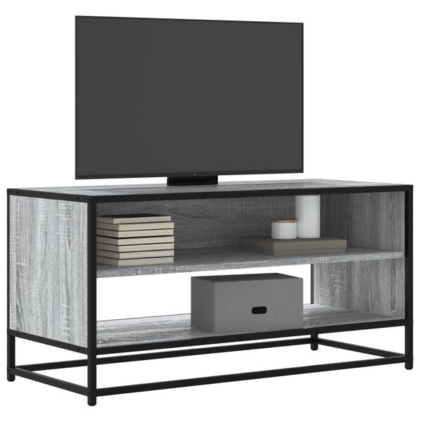 vidaXL TV Cabinet Grey Sonoma 91x40x46 cm Engineered Wood and Metal