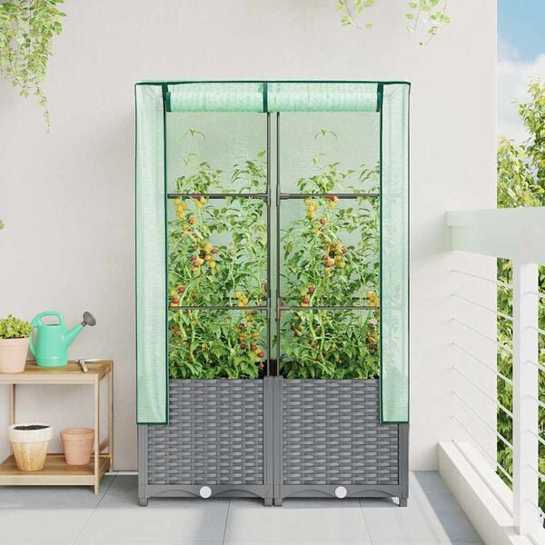 vidaXL Raised Bed with Greenhouse Cover Rattan Look 80x40x138 cm