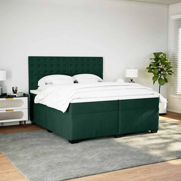 vidaXL Box Spring Bed with Mattress Dark Green 200x200 cm Velvet