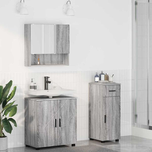 vidaXL Bathroom Furniture Set with Drawer with Door 3 pcs Grey Sonoma