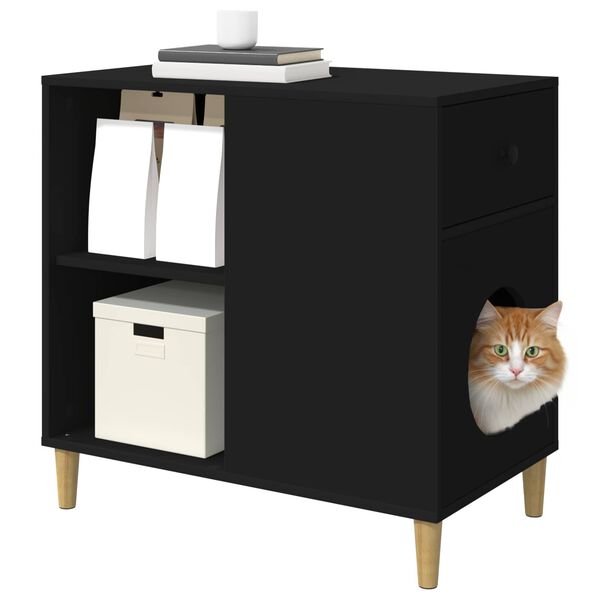 vidaXL Cat House Black 72 x 42.5 x 70 cm Engineered Wood