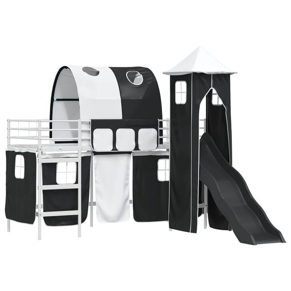 vidaXL Kids'Loft Bed Frame White and Black 99.5 x 190 cm Metal