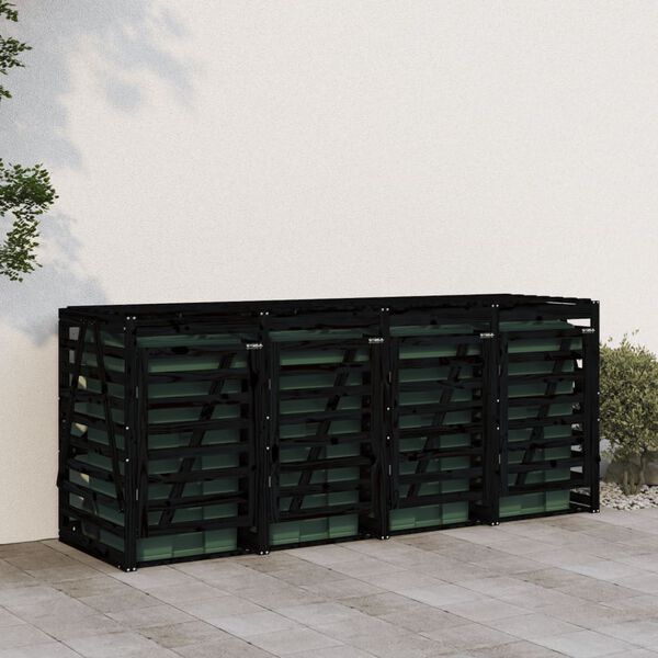 vidaXL Quadruple Wheelie Bin Storage Black Solid Wood Pine