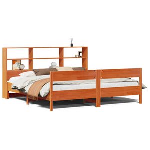 vidaXL Bookcase Bed without Mattress Wax Brown 200x200cm Solid Wood Pine