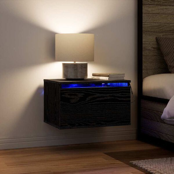 vidaXL Wall-mounted Bedside Cabinet Black Oak 50 x 36 x 30 cm