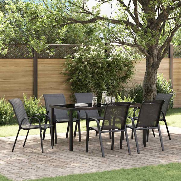 vidaXL Stackable Garden Chairs 6 pcs Black Textilene Fabric