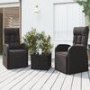 vidaXL 3 Piece Garden Lounge Set Black Poly Rattan&Steel