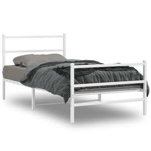 vidaXL Metal Bed Frame without Mattress with Footboard White 100x190cm