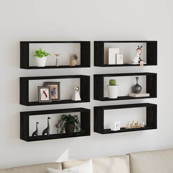 vidaXL Wall Shelves 6 pcs Black oak 60 x 15 x 23 cm Engineered wood