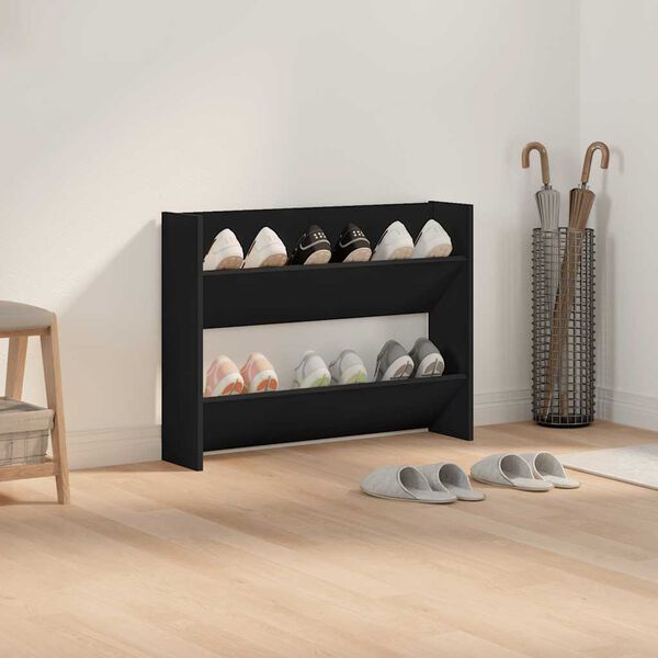 vidaXL Wall Shoe Cabinet Black 80x18x60 cm Engineered Wood