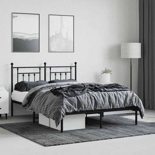 vidaXL Metal Bed Frame without Mattress with Headboard Black 140x200cm
