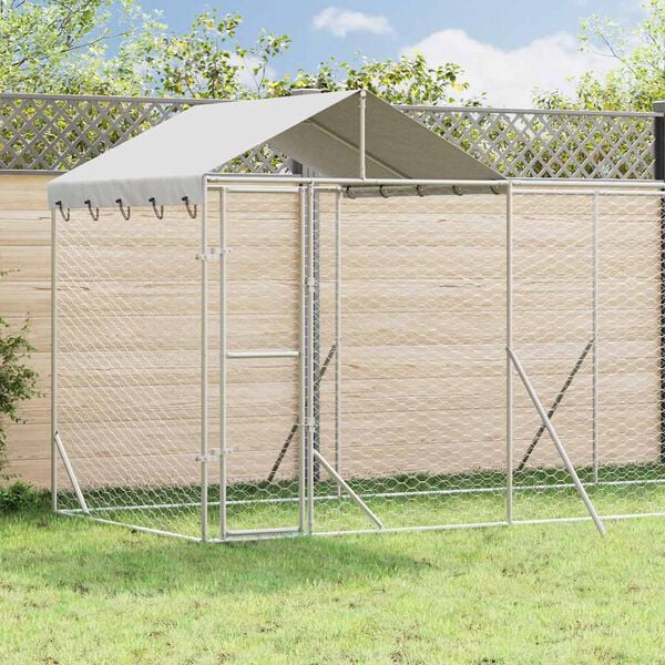 vidaXL Outdoor Dog Kennel with Roof Silver 14x2x2.5 m Galvanised Steel
