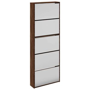 vidaXL Shoe Cabinet with Mirror 5-Layer Brown Oak 63x17x169.5 cm