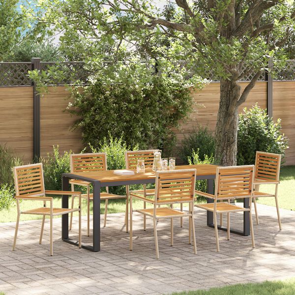 vidaXL Garden Dining Set 7 pcs Beige and Brown Poly Rattan