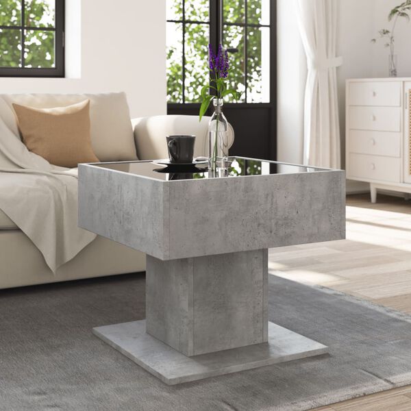 vidaXL Coffee Table with LED Concrete Grey 50x50x45 cm Engineered Wood