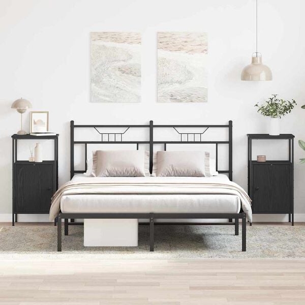 vidaXL Bedside Cabinet 2 pcs Black Oak 41 x 31 x 80 cm Engineered Wood