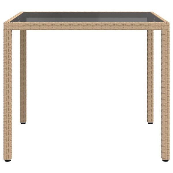 vidaXL Garden Table 90x90x75 cm Tempered Glass and Poly Rattan Beige