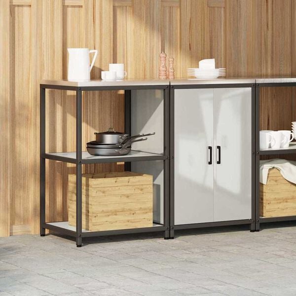 vidaXL Kitchen Storage Set with Shelf 2 pcs Sliver Galvanised steel