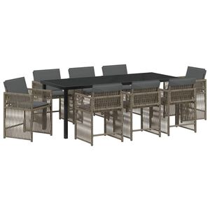 vidaXL Garden Dining Set 9 pcs Grey Poly Rattan