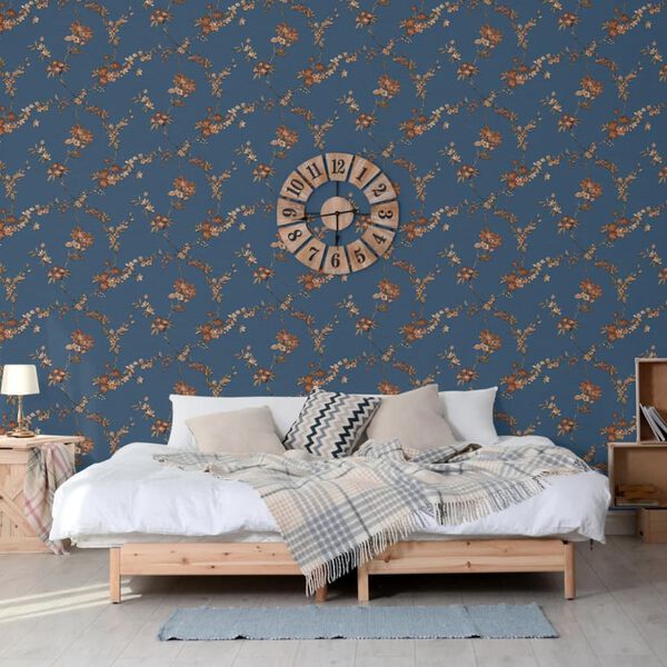 DUTCH WALLCOVERINGS Wallpaper Flower Dark Blue and Bronze