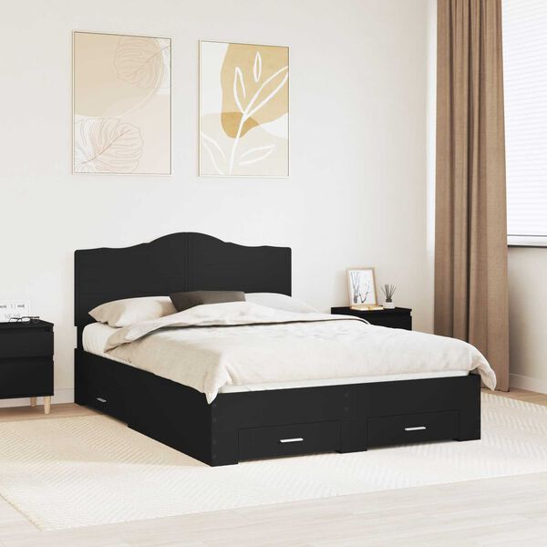 vidaXL Bed Frame with Headboard Black 160 x 200 cm Engineered Wood