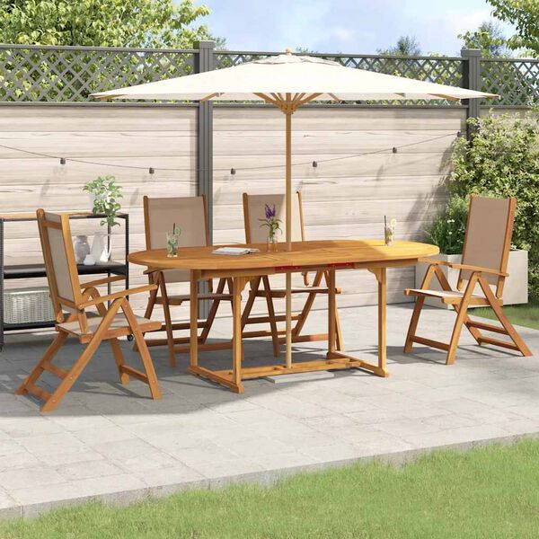 vidaXL 5 Piece Garden Dining Set Solid Wood Acacia and Textilene