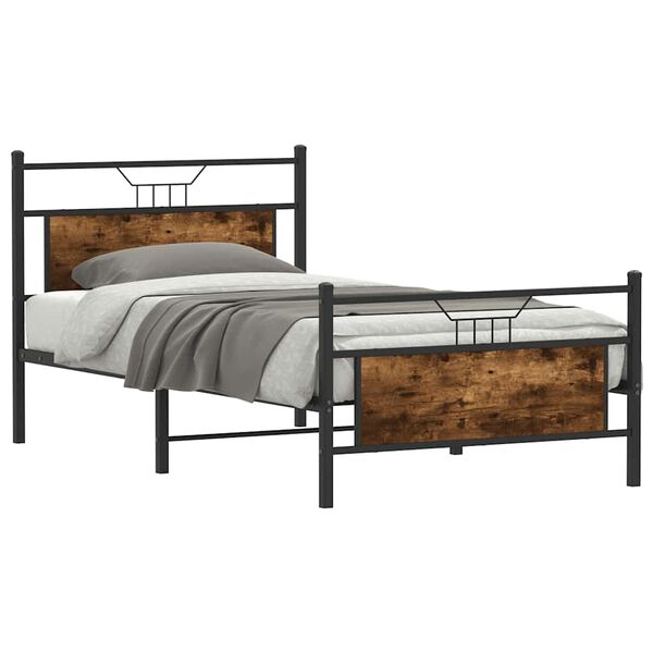 vidaXL Bed Frame without Mattress Smoked Oak 107x203 cm Engineered Wood