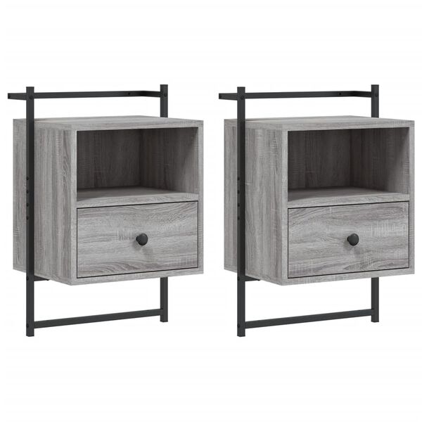 vidaXL Bedside Cabinets Wall-mounted 2 pcs Grey Sonoma 40x30x61 cm Engineered Wood