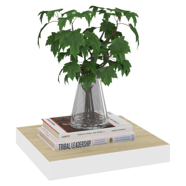 vidaXL Floating Wall Shelf Oak and White 23x23.5x3.8 cm MDF