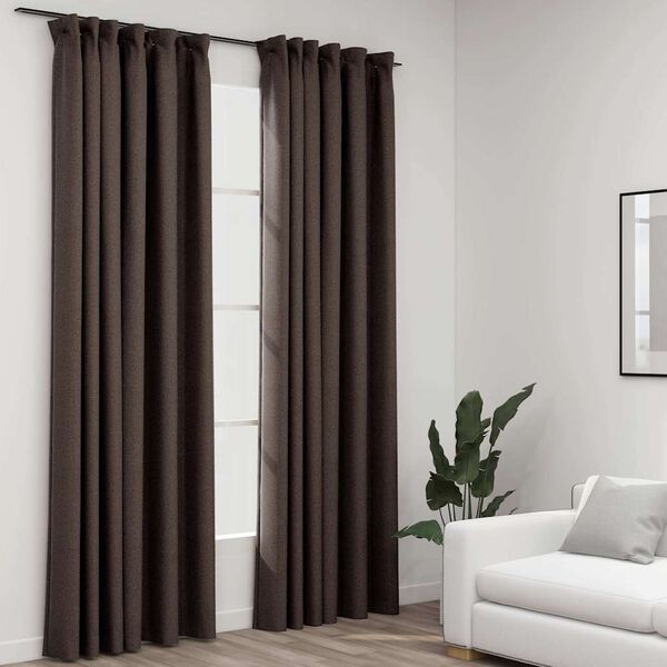 vidaXL Linen-Look Blackout Curtains with Hooks 2 pcs Taupe 140x245 cm