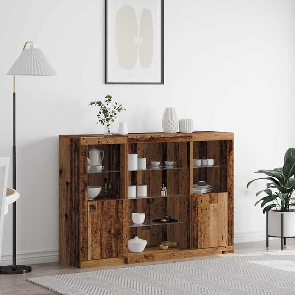 vidaXL LED Sideboard Old Wood 142.5 x 37 x 100 cm Engineered Wood