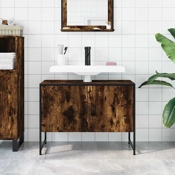 vidaXL Bathroom Sink Cabinet Smoked Oak 80x33x60 cm Engineered Wood