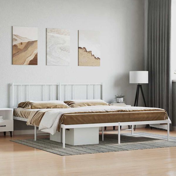 vidaXL Metal Bed Frame without Mattress with Headboard White 200x200cm
