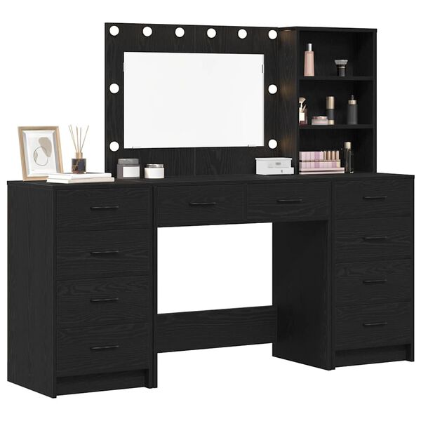 vidaXL Dressing Table with Drawer 3 pcs Black Oak Engineered Wood