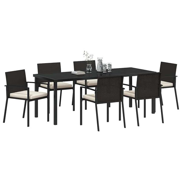 vidaXL Garden Dining Set 7 pcs Black Powder-Coated Steel