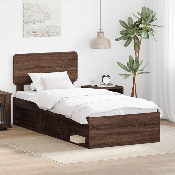 vidaXL Bed Frame with Headboard Brown Oak 75 x 190 cm Solid Pine Wood