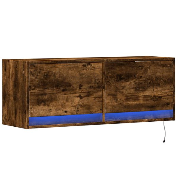 vidaXL TV Wall Cabinet with LED Lights Smoked Oak 100x31x35 cm