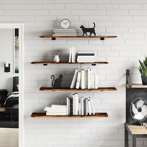 vidaXL Wall Shelves 4 pcs Smoked Oak 100x30x1.5 cm Engineered Wood