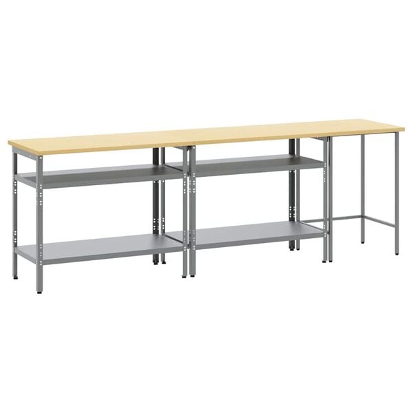 vidaXL Work Bench Set with Shelf with Storage 3 pcs Grey Steel
