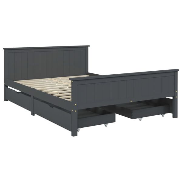 vidaXL Bed Frame without Mattress Dark Grey Solid Wood Pine 160x200 cm (322206+2x321990)