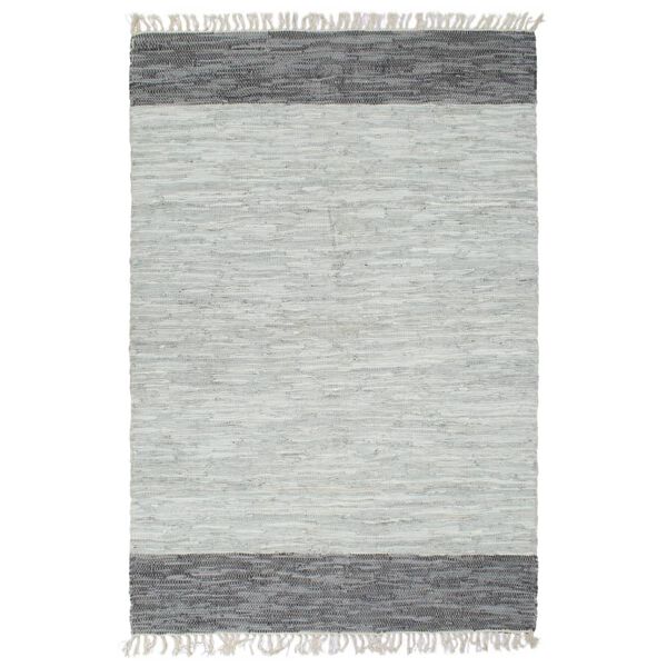 vidaXL Hand-woven Chindi Rug Leather 120x170 cm Grey