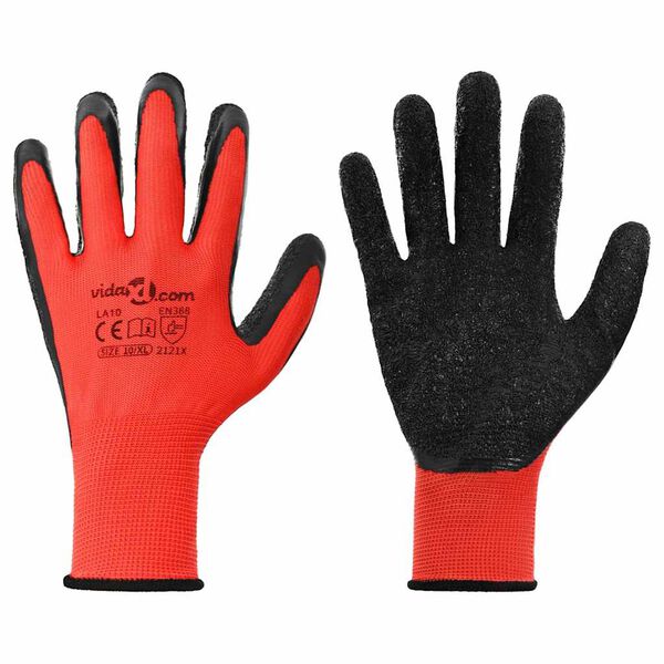 vidaXL Work Gloves 24 pcs Red and Black 10 / XL Latex Coating