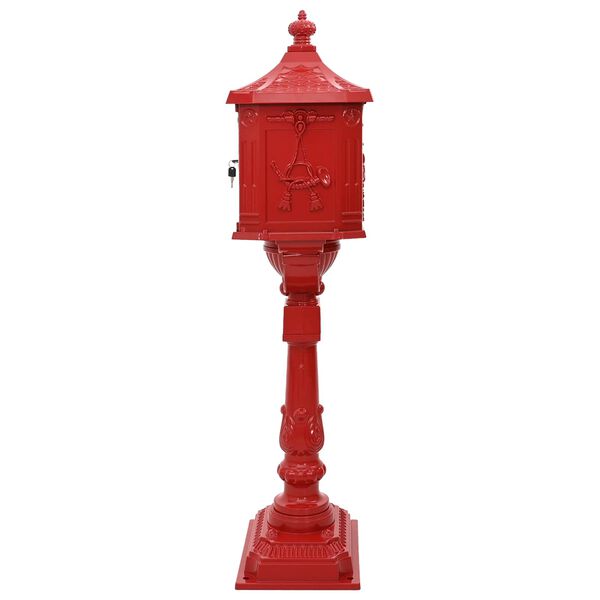 vidaXL Standing Mailbox Red 42.5 x 29.5 x 117 cm Cast Aluminum