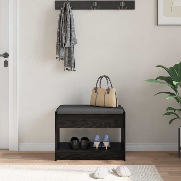 vidaXL Hall Bench Black Oak 63 x 38 x 45 cm Engineered Wood and Fabric