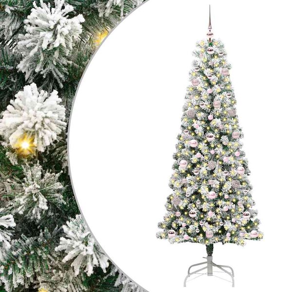 vidaXL Artificial Hinged Christmas Tree Green and White 180 cm