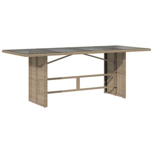 vidaXL Garden Table with Glass Top Beige 190x80x75 cm Poly Rattan