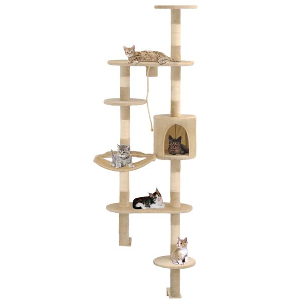 vidaXL Cat Tree with Sisal Scratching Posts Wall Mounted 194 cm Beige